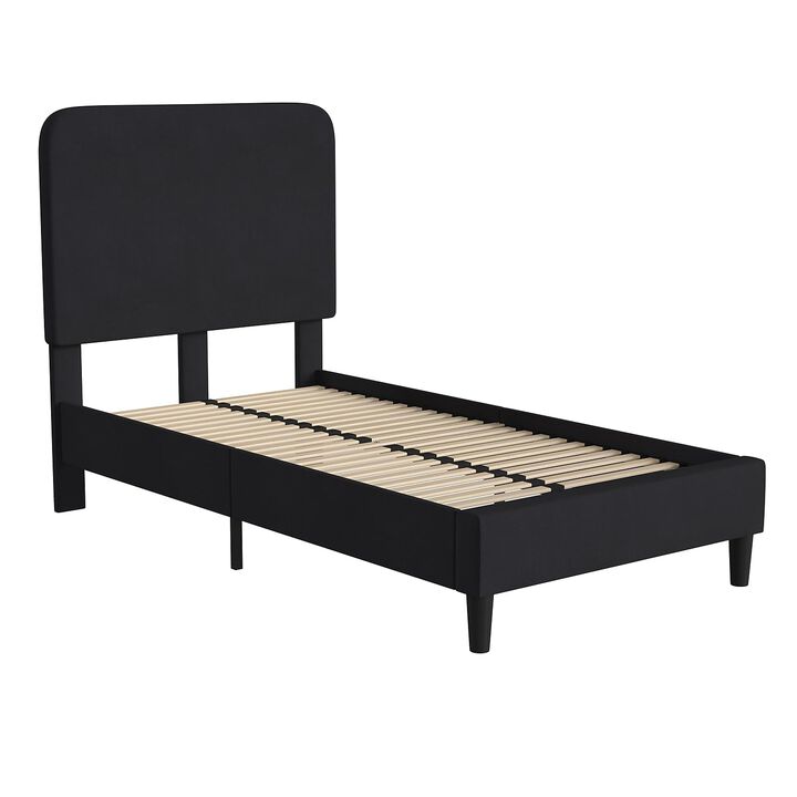 Flash Furniture Addison Platform Bed - Charcoal Fabric Upholstery - Twin - Headboard with Rounded Edges - Wood Slat Support - No Box Spring or Foundation Needed