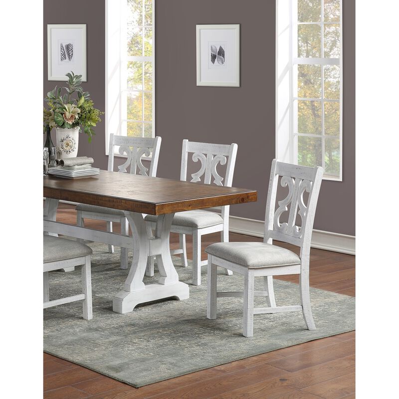Formal Classic Crafted Design Set of 2 Chairs Wooden Cushion Seat Distressed paint Chairs