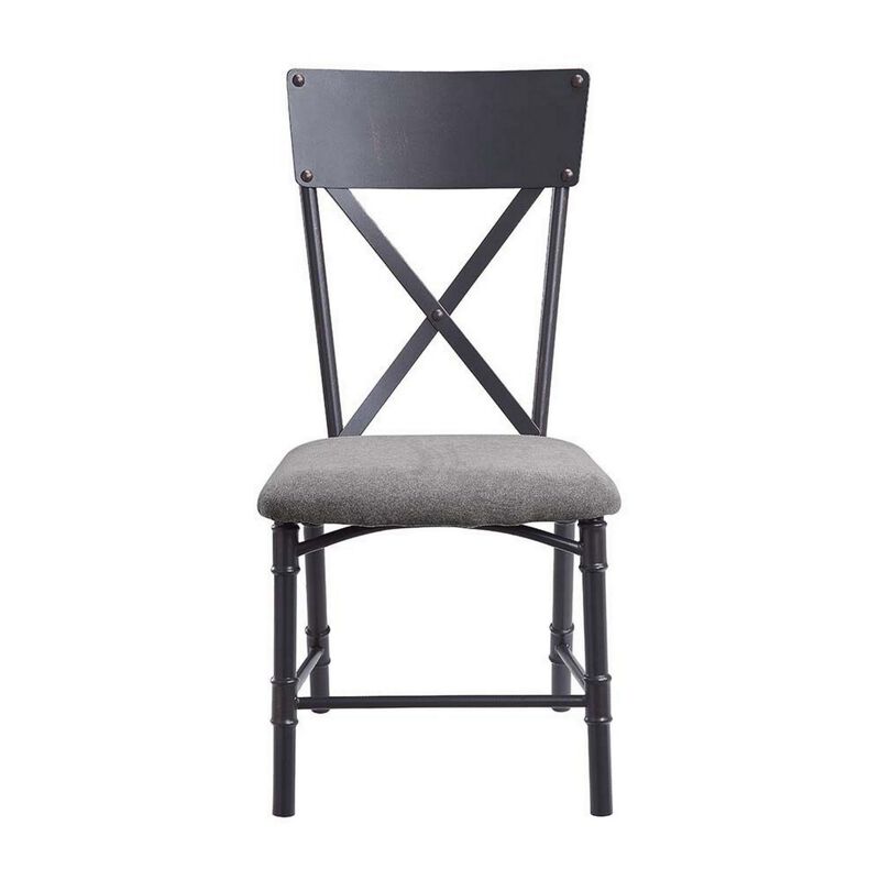 21 Inch Metal Dining Side Chair, Fabric Seat, X Back, Set of 2, Gray-Benzara image number 2