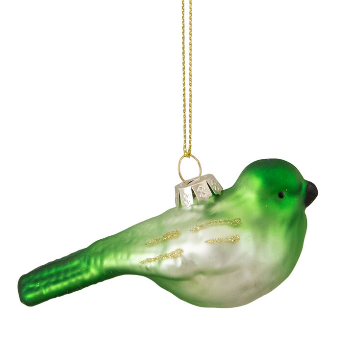 4" Green and White Glass Bird Christmas Ornament