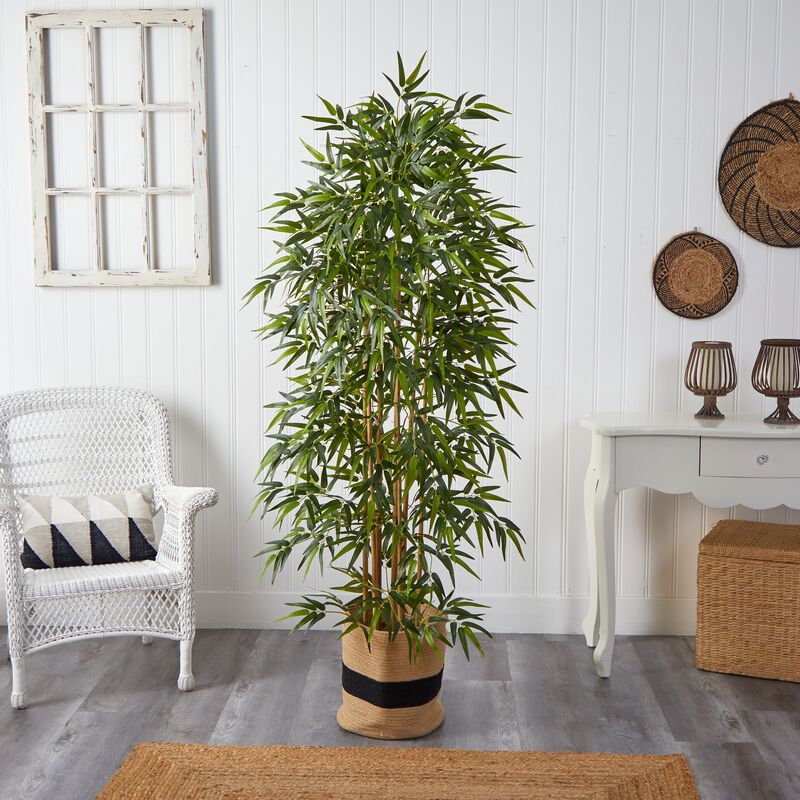 Hivvago 6 Feet Bamboo Artificial Tree with 1024 Bendable Branches in Handmade Natural Cotton Planter