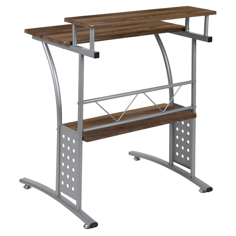 Flash Furniture Rustic Walnut Computer Desk with Top and Lower Storage Shelves image number 4