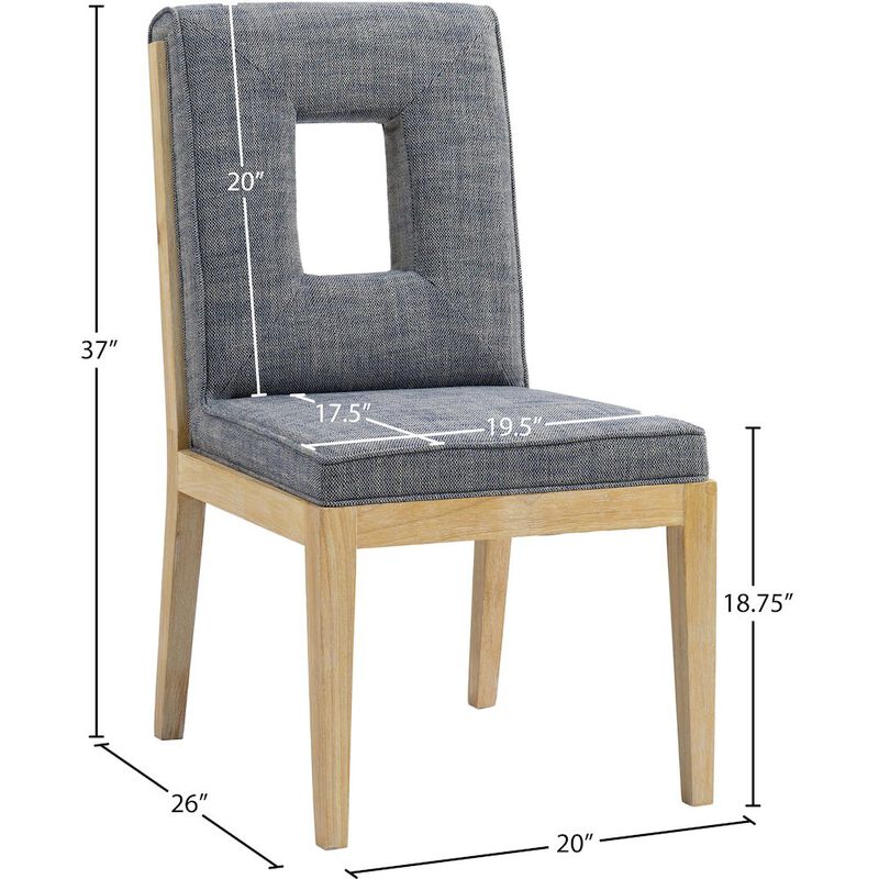Meridian Furniture Gwendolyn Navy Linen Textured Fabric Dining Side Chair, Set of 2