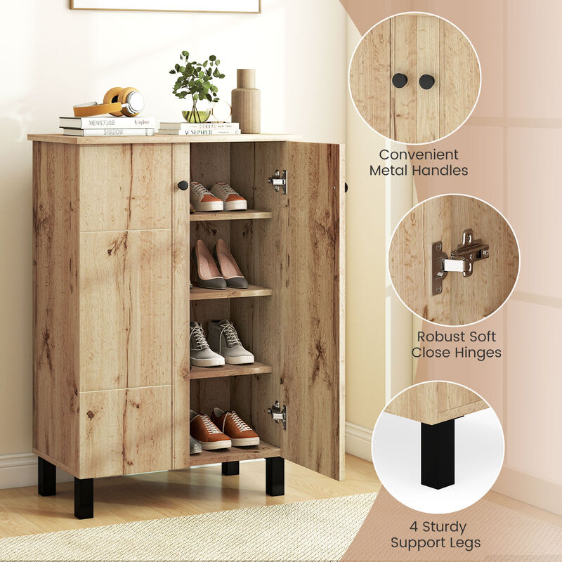 4-Tier Shoe Storage Organizer with 2 Doors and Adjustable Shelves-Natural image number 6