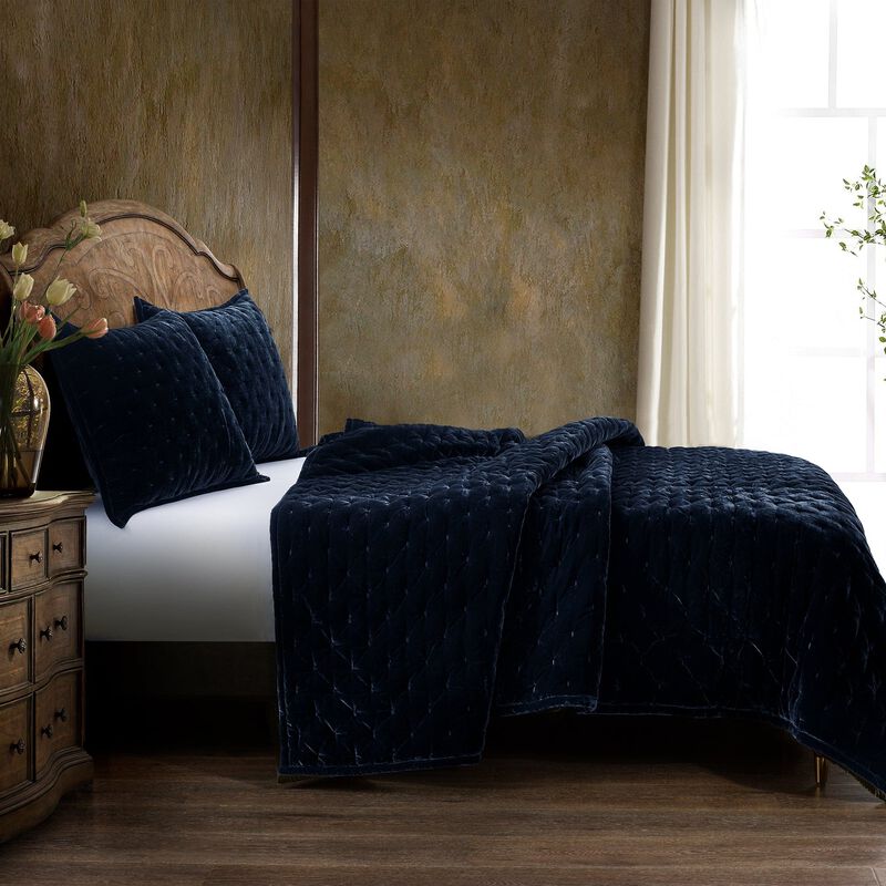 Stella Pintuck Blue Twin Quilt Set image number 2