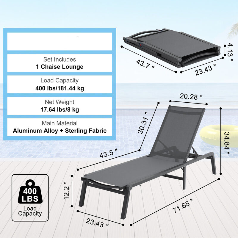 5-Position Chaise Lounge Chair &ndash; Adjustable Outdoor Recliner for Patio, Garden, Pool, or Deck
