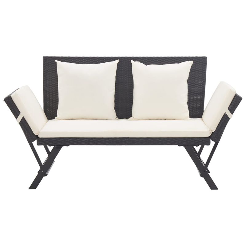 vidaXL Garden Bench with Cushions 69.3" Black Poly Rattan