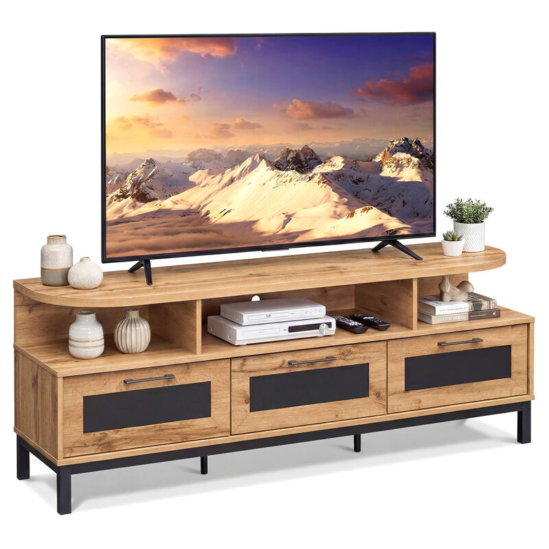 Entertainment Center TV Stand with 3 Drawers and Open Storage Shelves image number 3
