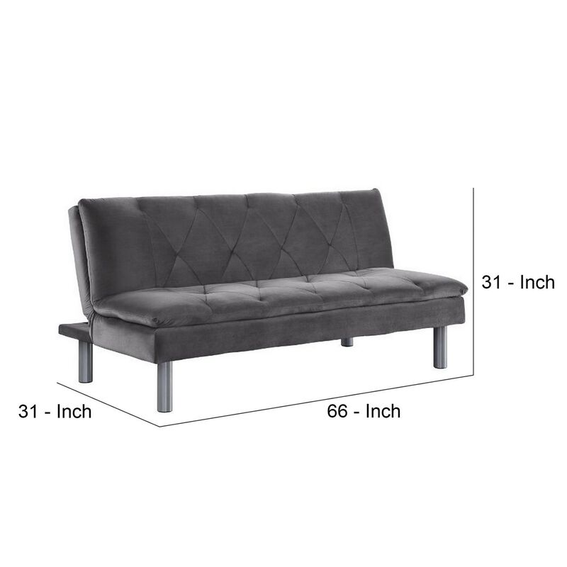 Adjustable Sofa with Diamond Tufting and Metal Legs, Gray-Benzara image number 5