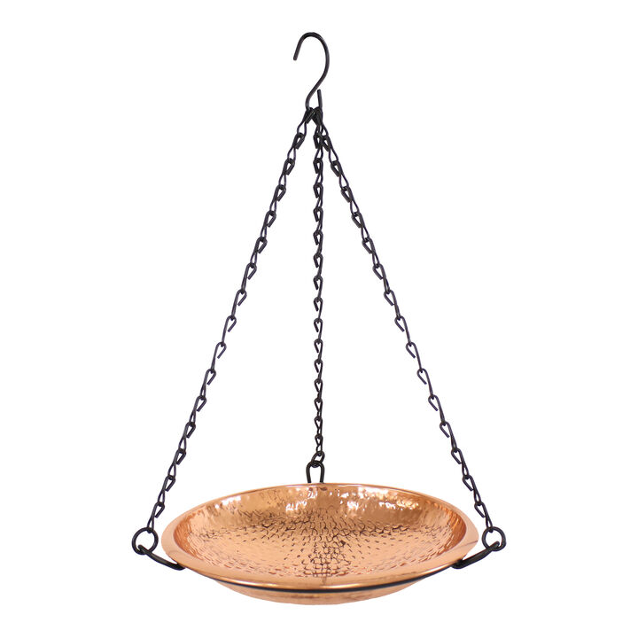 Sunnydaze Copper Hand-Hammered Hanging Bird Bath or Bird Feeder with Chain