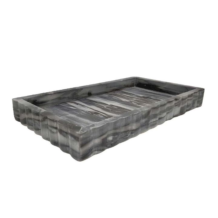 Myla Decorative Marble Tray, Subtle Gray Scalloped Edges, 14 Inch