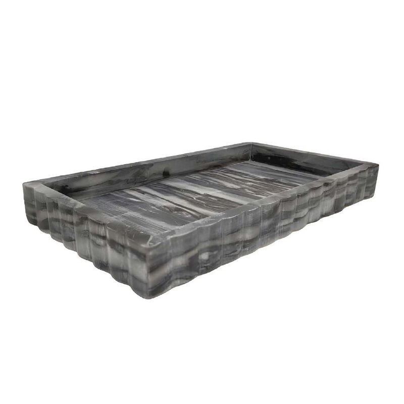 Myla Decorative Marble Tray, Subtle Gray Scalloped Edges, 14 Inch