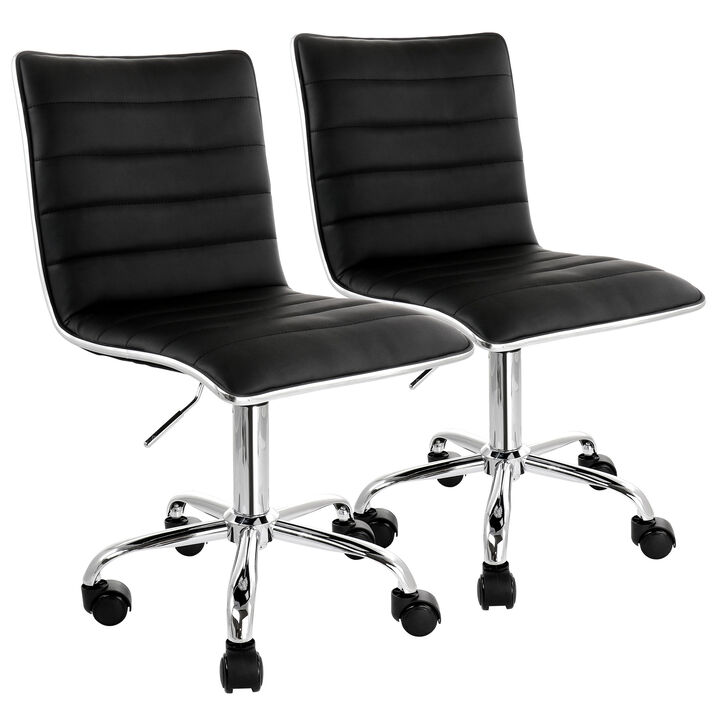 Elama 2 Piece Adjustable Faux Leather Rolling Office Chair in Black with Chrome Finish