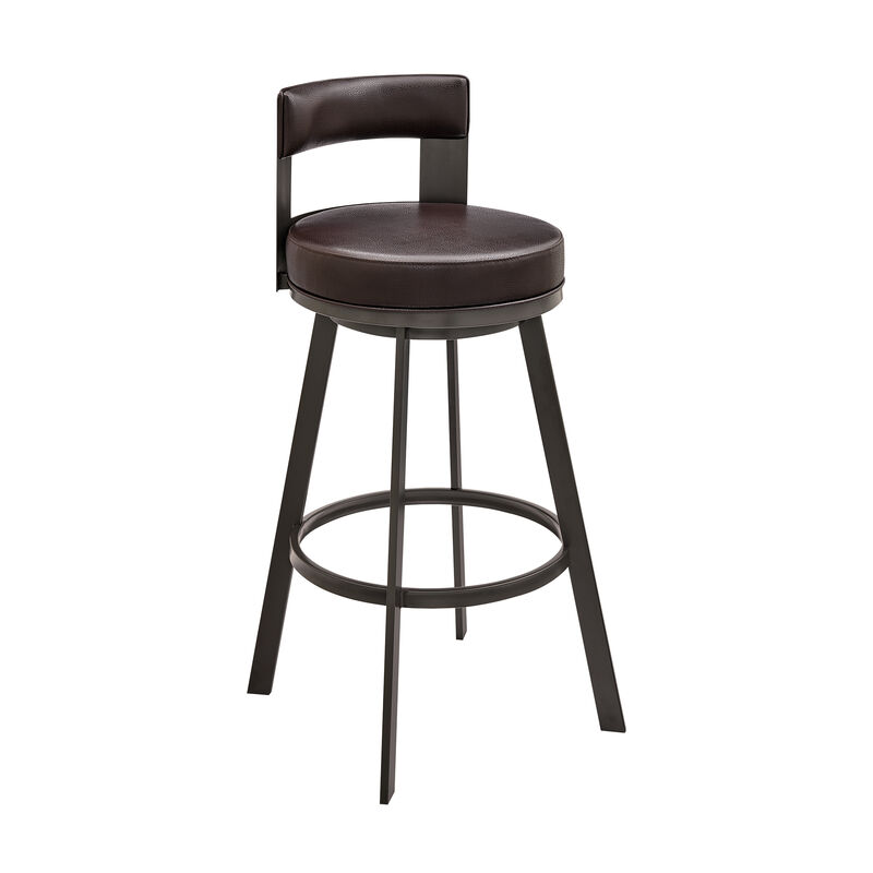 Lynof Swivel Stool in Silver Metal with Grey Faux Leather