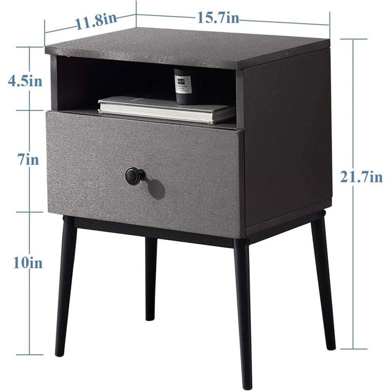 Hivvago Set of 2 - Mid Century Modern Side Table Nightstand in Grey Black Wood Finish