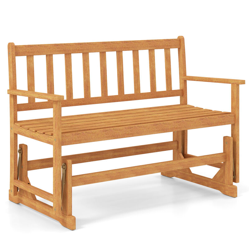 2-Person Outdoor Acacia Wood Glider Bench Patio Swing Rocking Loveseat