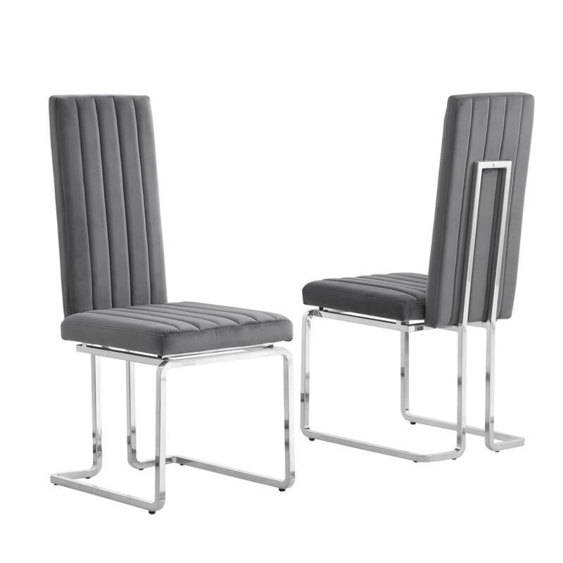 Best Quality Furniture Dark Grey Velvet Side Chairs With Silver Base (Set Of 2)