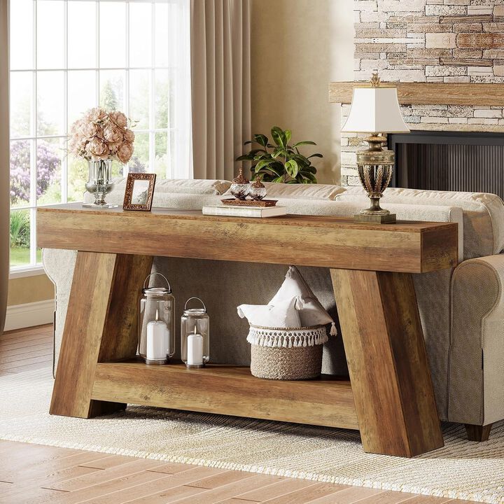 Tribesigns Farmhouse 2-Tier Wood Console Table with Storage Shelf