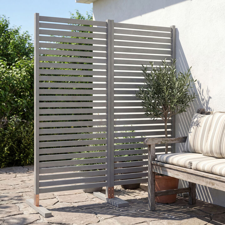 Solana Coastal Transitional Acacia Wood Slat Indoor/Outdoor Single Panel Room Divider