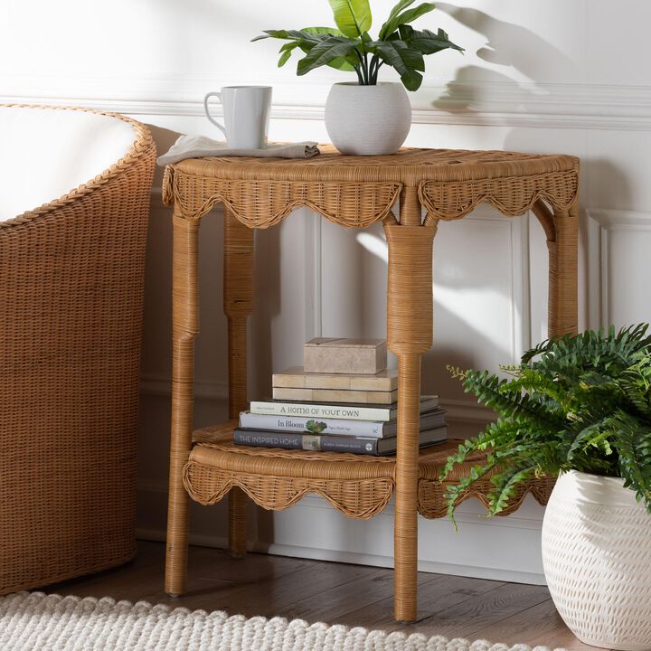 bali & pari Paisley Coastal Scallop Light Honey Rattan Console Table