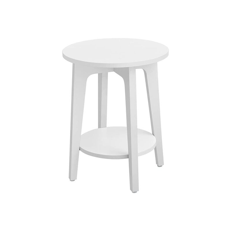 Minimalist Round End Table – Small Table with Lower Shelf for Sofa Side or Bedside Storage Needs