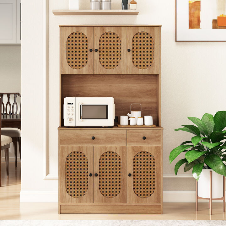 Kitchen Pantry Storage Cabinet 71" with Hutch and Charging Station &ndash; Natural
