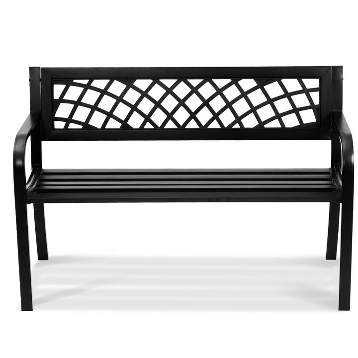 Outdoor Metal Garden Bench with Backrest, Patio Bench for Yard and Porch