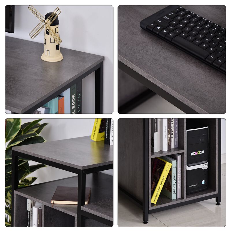 68 Inch Office Table Computer Desk Workstation Bookshelf with CPU Stand, Spacious Storage Shelves & Chic Modern Woodgrain Design, Grey