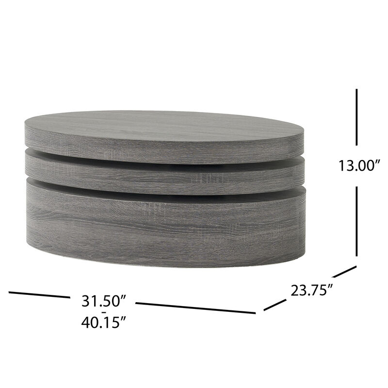 Contemporary Oval Rotating Coffee Table, Dark Grey Modern Living Room Table image number 5