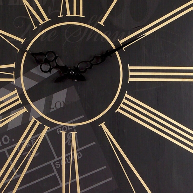 HomeRoots Set of Two Black And Gold Wood Analog Square Cinema Wall Clocks image number 2