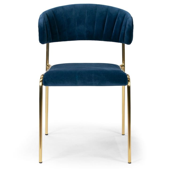 Glamour Home Set of 2 Blue Velvet Dining Chair Golden Metal Legs