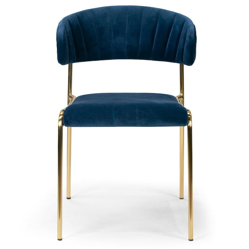 Glamour Home Set of 2 Blue Velvet Dining Chair Golden Metal Legs