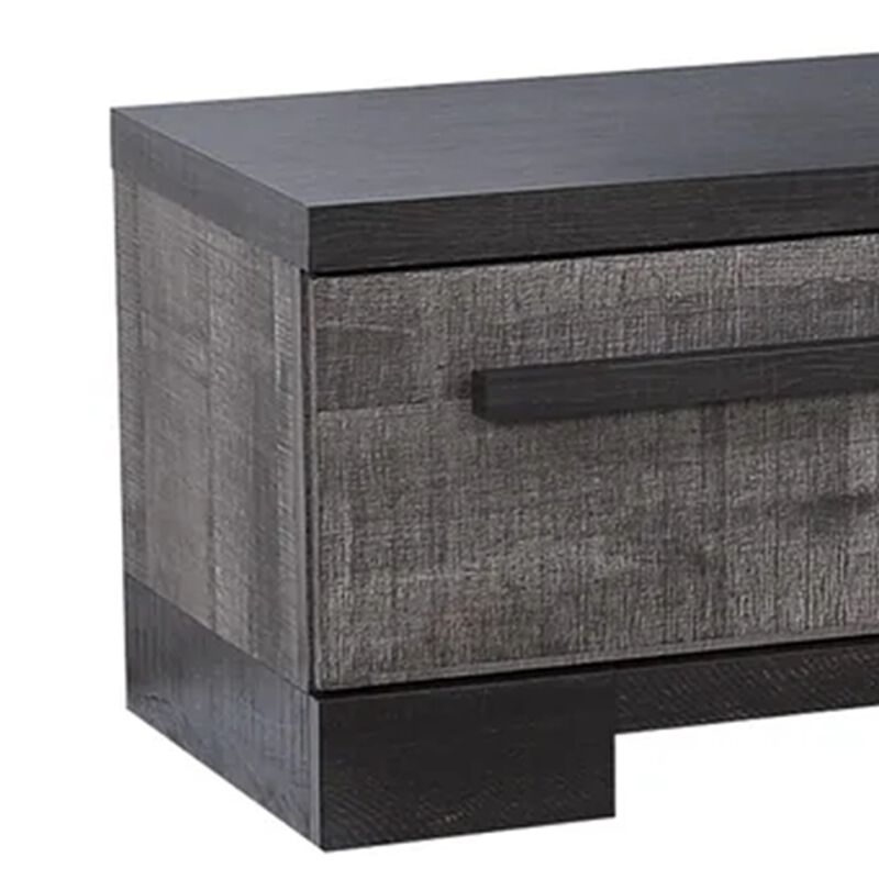 Ruthe TV Stand Media Console with 2 Drawers, Shelves, Black Gray Wood