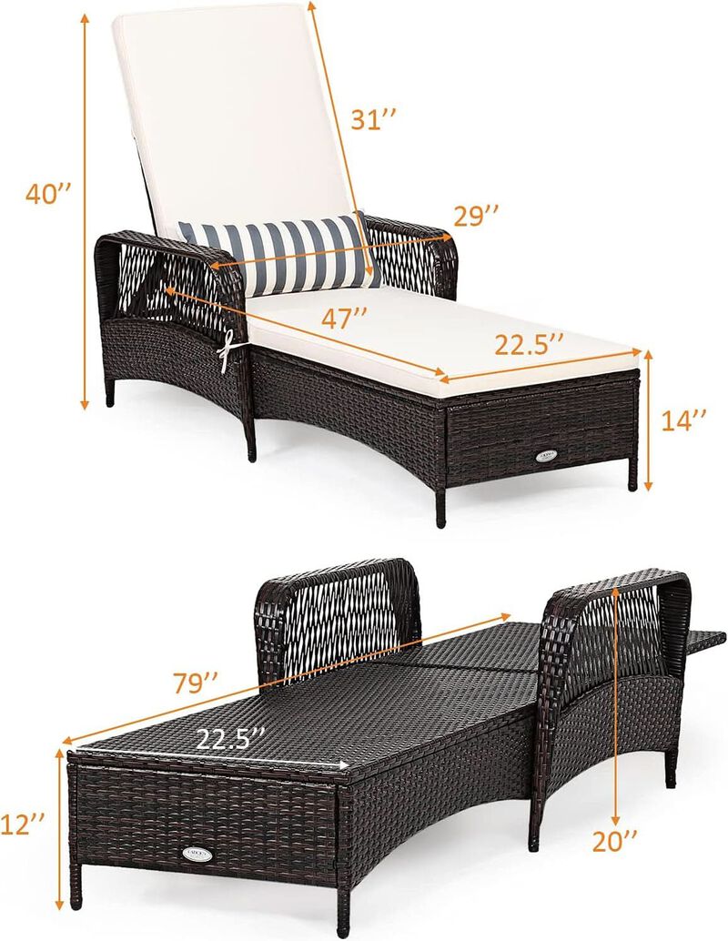 ShipItFurniture Adjustable Rattan Chaise Lounge Chair - 6-Position Recliner, Brown image number 2