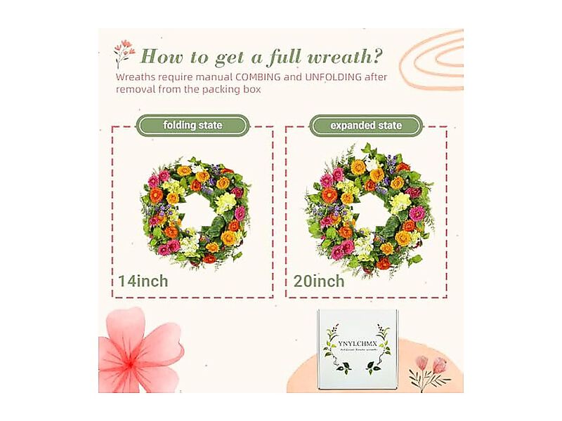 20 Spring Summer Wreaths Front Door Artificial Floral Wreath Daisy Flowers Green image number 2