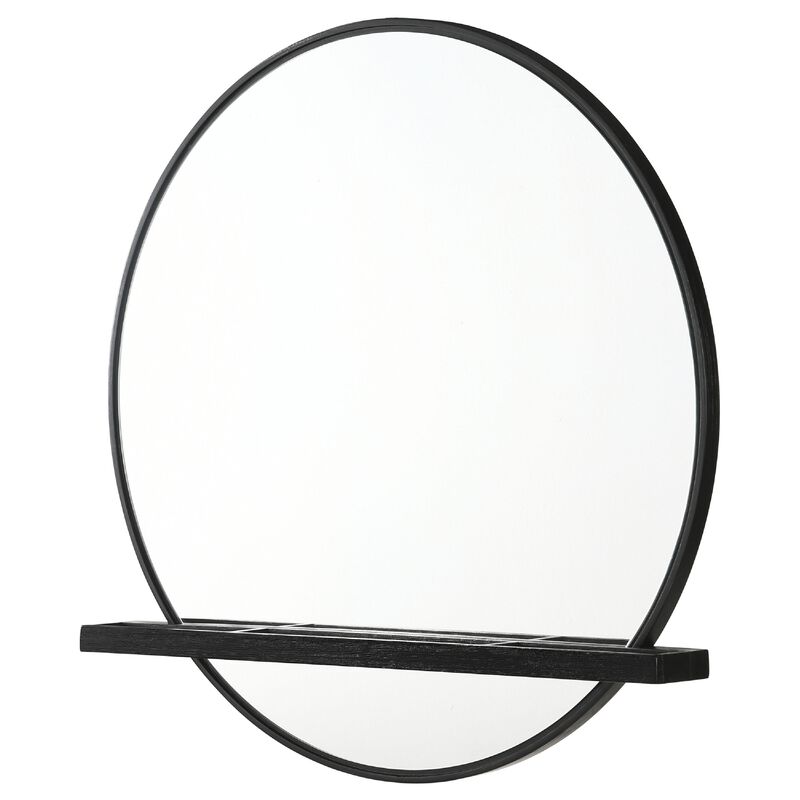 Fij Oval Dresser Mirror, Black Wood Frame, Felt-lined Tray, 38 Inch