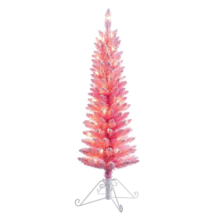 4 Foot Prelit Pink Cotton Candy Flocked Fir Christmas Tree