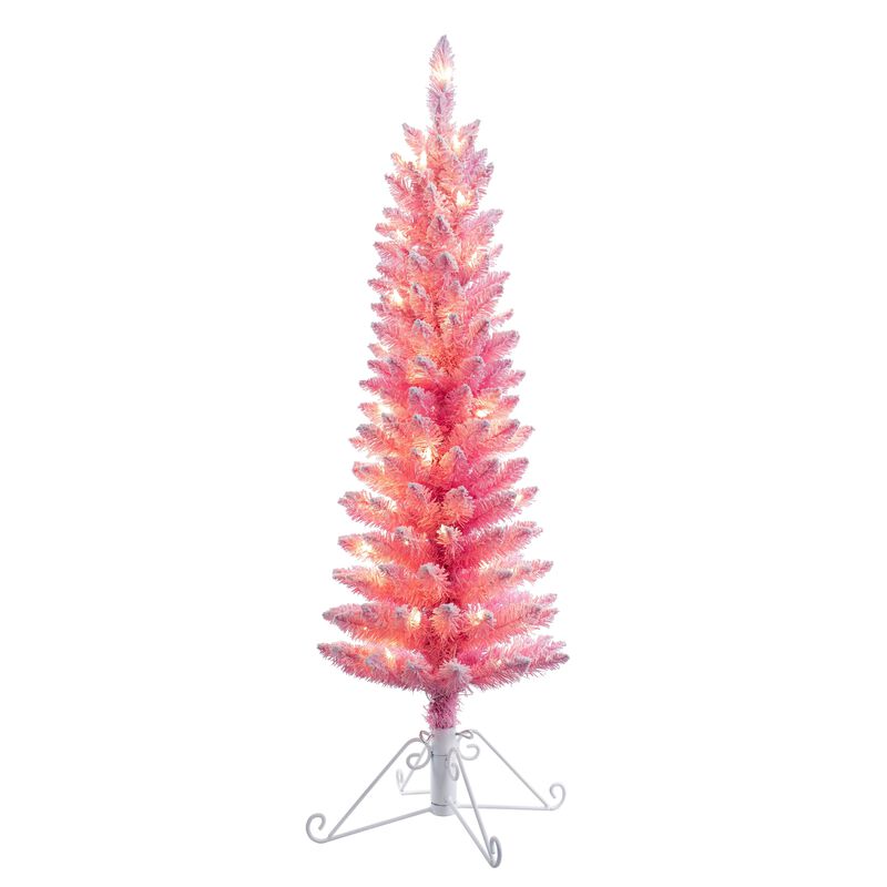 4 Foot Prelit Pink Cotton Candy Flocked Fir Christmas Tree image number 0