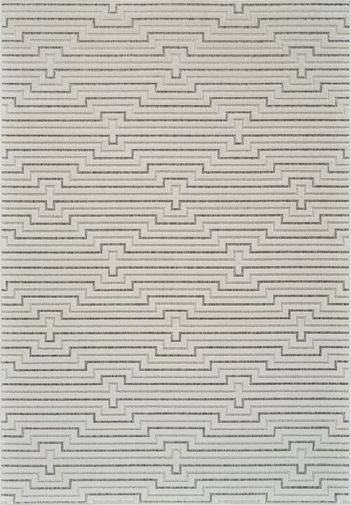 HomeRoots 4' X 6' Cream and Beige Geometric Distressed Indoor Outdoor Area Rug