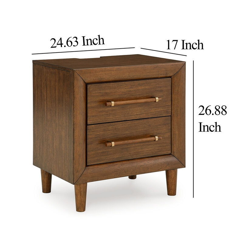 Jeyn Nightstand, 2 Drawers, Traditional Dark Brown Solid Hardwood - Benzara