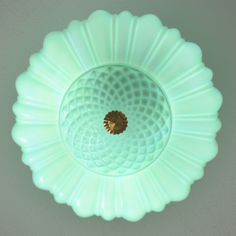 13" Schoolhouse Gold Pendant Light with Mint Green Milk Glass Shade and Adjustable Rod for Bedroom, Living Room or Dining Room image number 9