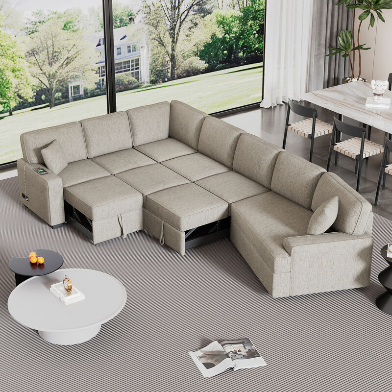 Merax L-shaped Sofa Chenille Sectional Sofa image number 1