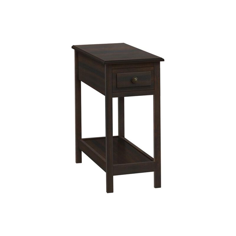 Accent Table, 2 Tier, Narrow, Storage Drawer, Lamp, Brown Veneer, Transitional