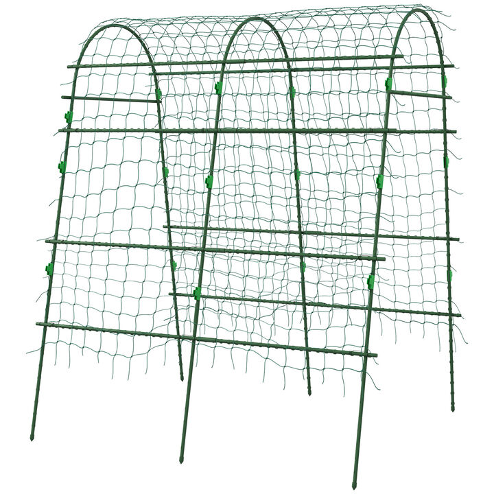 Outsunny Cucumber Trellis, 6.8' Tall Arch Trellis for Climbing Plants Outdoor, A-Frame, with Plastic Coated Steel Frame and Climbing Net, Support Vegetables, Peas, Fruit & Vines, Green