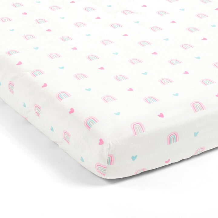 Llama Love Rainbow Soft & Plush Fitted Crib Sheet Pink Single 28X52X9