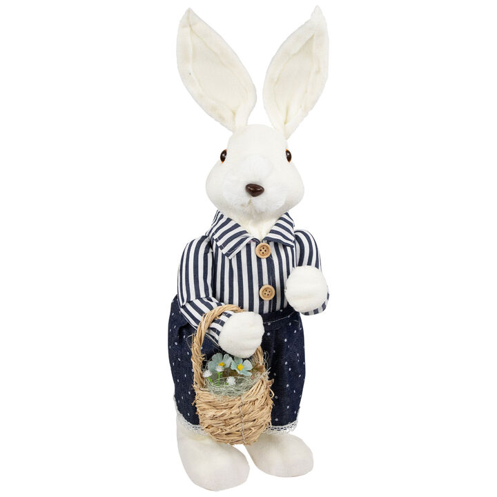 Standing Girl Bunny with Basket Easter Figure - 19" - Navy Blue
