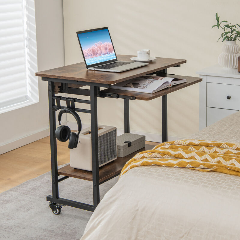 Home Office Computer Desk Cart with Pull-out Keyboard Tray-Rustic Brown