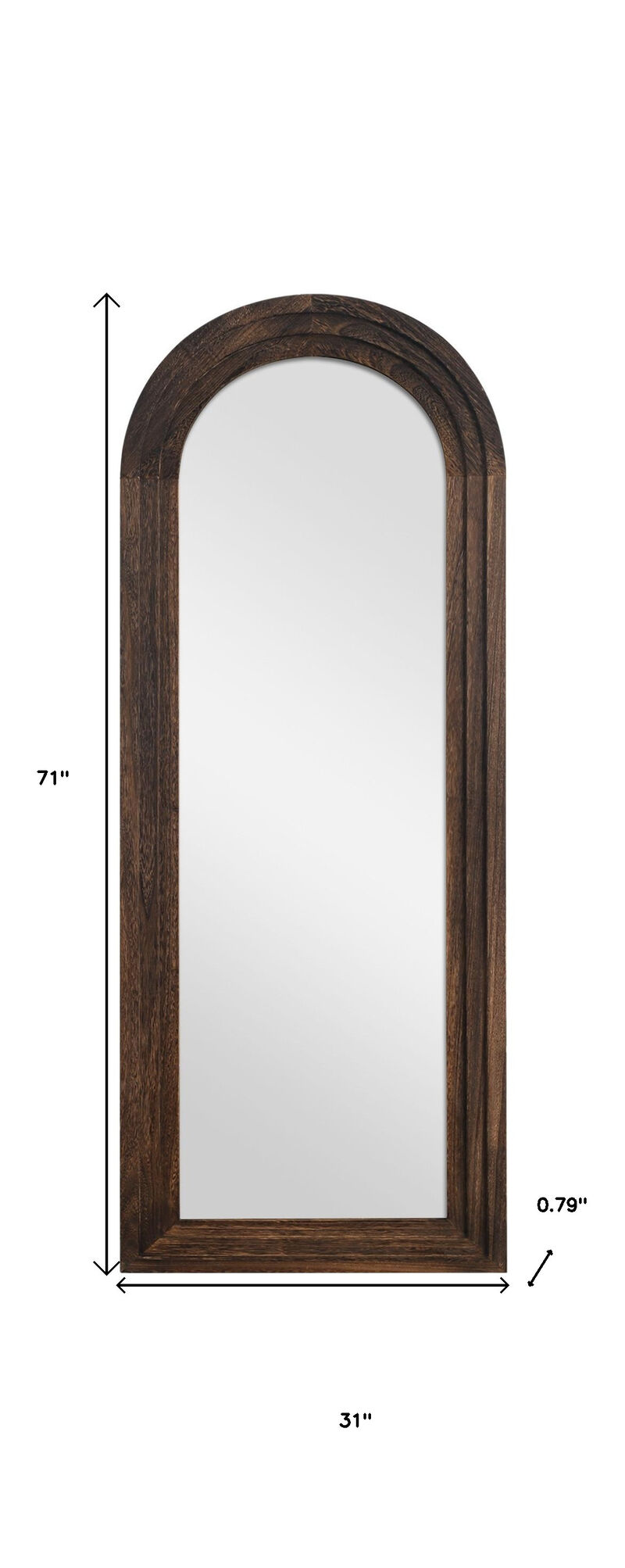 HomeRoots 71" Brown Solid Wood Arch Freestanding Framed Full Length Mirror image number 3