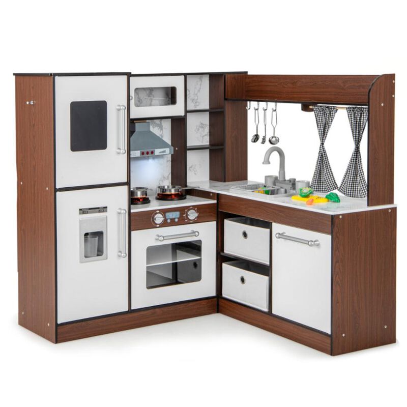 Hivvago Wooden Corner Play Kitchen with Water Circulation System and Lights