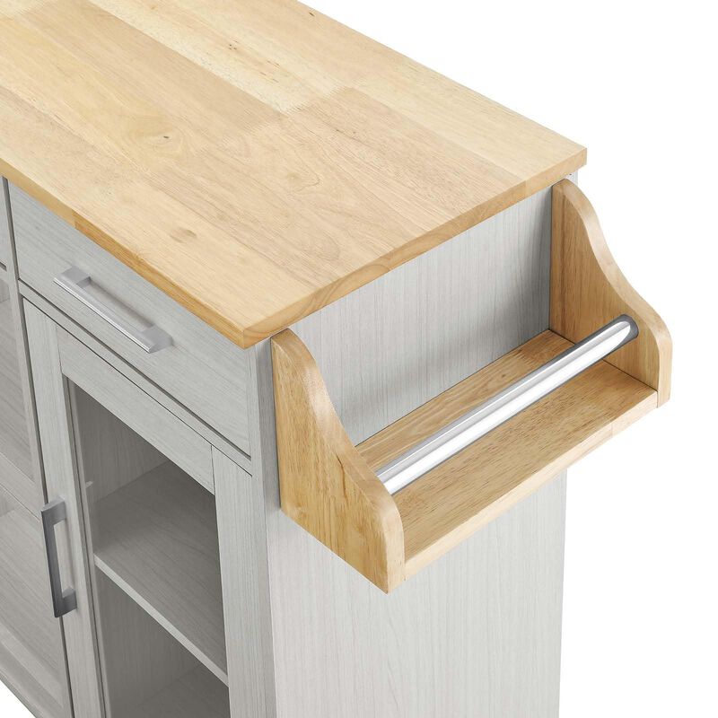 Modway Culinary Rolling Kitchen Cart with Storage in White Natural - 3 Tiers Kitchen Island on Wheels with Spice Rack, Functional as a Coffee Station, Bar Cabinet or Butcher Block Island image number 6